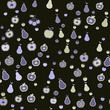 Stylized apples, pears, and cherries seamless pattern