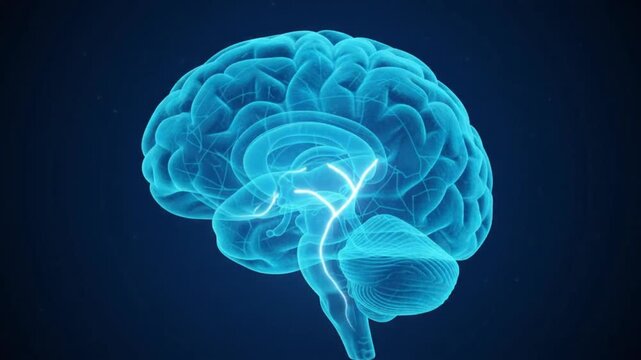 3D Render of Glowing Blue Human Brain Anatomy Medical Science Concept Neural Network