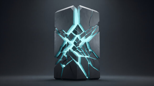 Abstract Cracked Pillar with Glowing Teal Energy