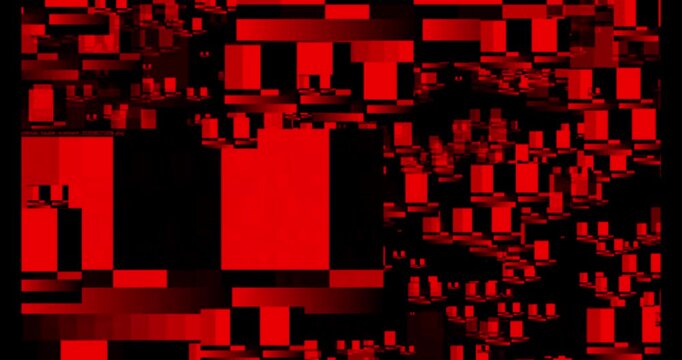 Abstract red geometric squares floating on black background motion pattern shape design technology