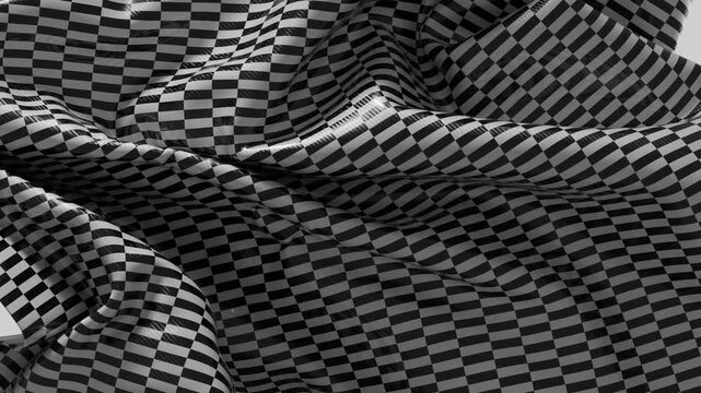 Dynamic Black White Checkered Pattern Waving Abstract Motion