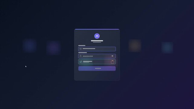 User login interface entering credentials and 2FA code to access data dashboard, motion graphics.