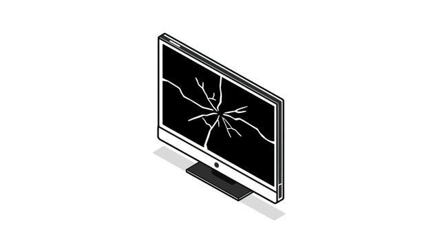 Isometric broken computer monitor icon.