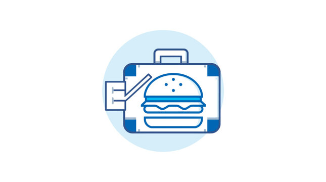 Lunch box container with burger icon.