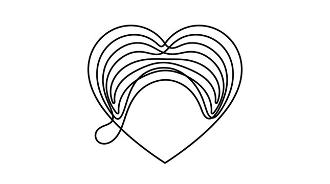 Abstract heart shape made from parallel curved lines.