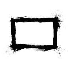Fototapeta premium Black grunge ink frame with rough paint splatter texture on white background