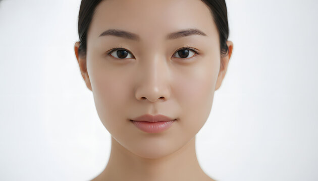 Photorealistic close-up portrait of a pure and luminous female beauty model