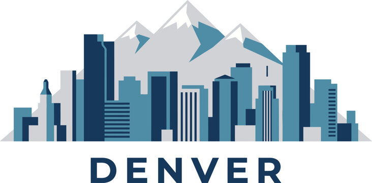 Modern vector illustration of denver city skyline with mountain silhouette