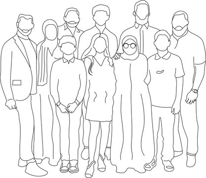 Continuous Line Art Big Family Group Portrait Faceless Line Drawing Vector Illustration in AI EPS SVG PNG