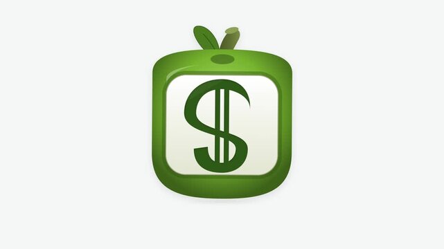 Green Apple Television Icon with Dollar Sign for Financial Media Concept