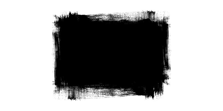 Black ink brush stroke rectangle isolated on white background