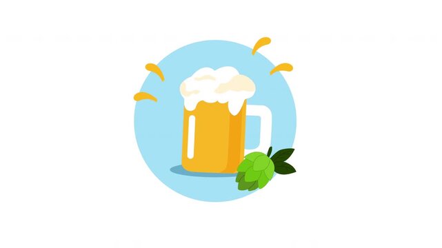 October fest beer icons animation with hops and foam