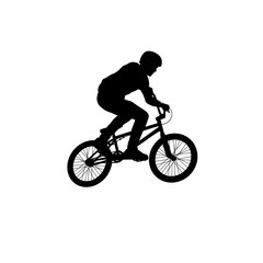 Obraz premium Black silhouette of a person riding a BMX bike performing a jump.