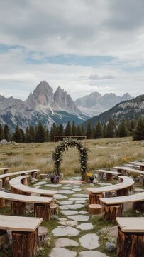 Mountain wedding ceremony with scenic backdrop