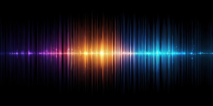 Vibrant colorful sound wave visualization representing music and audio frequencies in a dark background