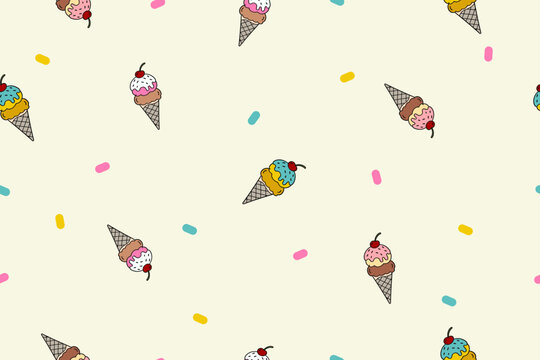 Cute Ice Cream Seamless Pattern for Summer Food and Dessert Designs