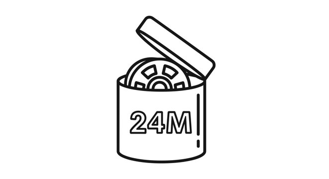 Film Canister Icon with 24m Marking, Line Art Illustration for Photography, Film Development, and Creative Projects. Minimalist Design, Vector Graphic