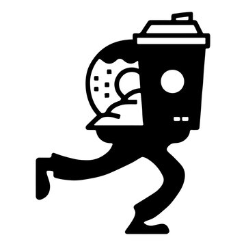 Fast Food Coffee and Donut Running Character Delivery Silhouette Vector Illustration in AI EPS SVG PNG