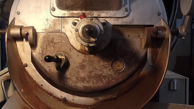 Coffee beans being roasted in a roasting machine
