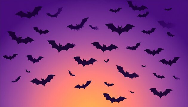 Dense small bat silhouettes on dark purple gradient background with centered glow