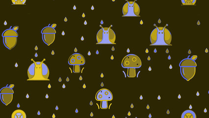 Cartoon pattern with snails, mushrooms, and acorns © lana