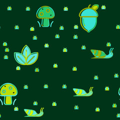 Stylized pattern of snails, mushrooms, acorns, and leaves © lana