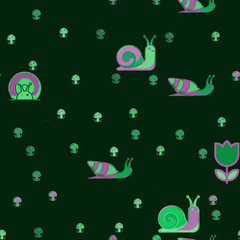 Stylized Snail and Mushroom Pattern © lana