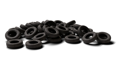 Tire pile isolated on transparent background. 3D rendering. © snesivan