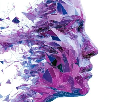 Digital art shows a profile of a human face made from colorful geometric shapes and lines