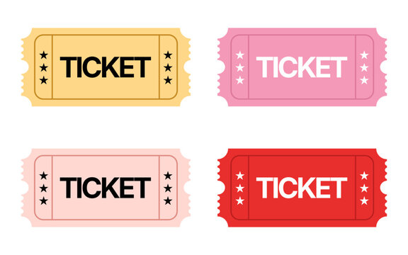 Set of four colorful admission tickets with star icons