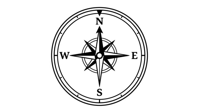 Vintage nautical compass rose icon on white background