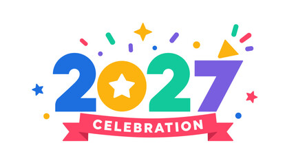 Fototapeta premium 2027 Celebration with colorful numbers and confetti
