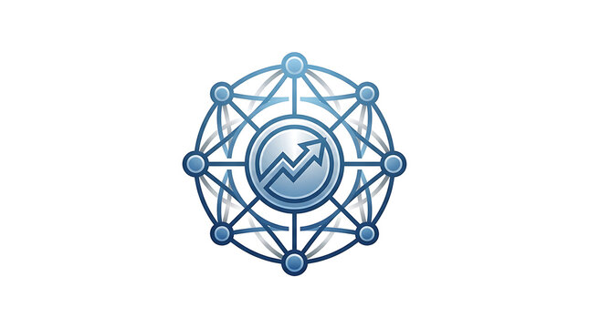 Financial growth network icon with upward arrow and digital connection nodes.