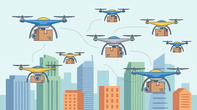 delivery drones camera vector illustration
