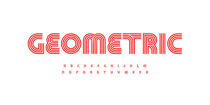 Striped Retro Sport Font Linear Logo Outline Alphabet Geometric Pattern Letter Set Modern Typography. Creative Typographic Design for Road Title Soccer Poster Headline. Bauhaus Fonts. Vector Typeface