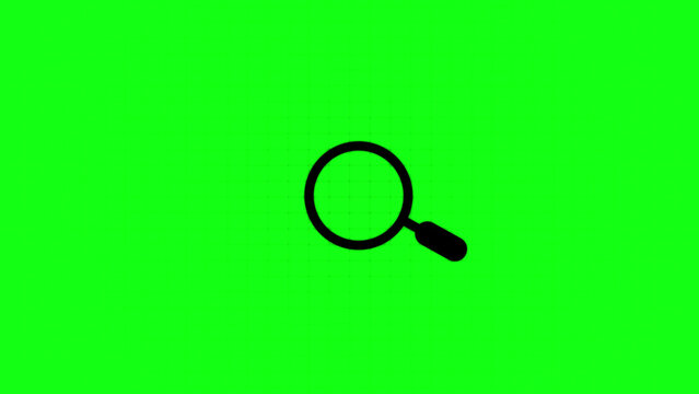 A black magnifying glass representing search or zoom functionality isolated on a bright green background, for chroma key editing