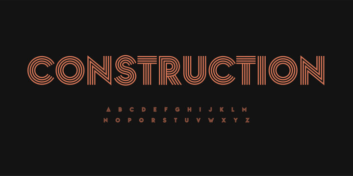 striped retro alphabet, linear geometric pattern letters design, outline bauhaus font for modern headlines, creative designs, retro posters, branding, and stylish logos. Vector font typeset.