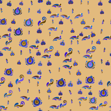 Abstract floral and paisley motifs seamless pattern