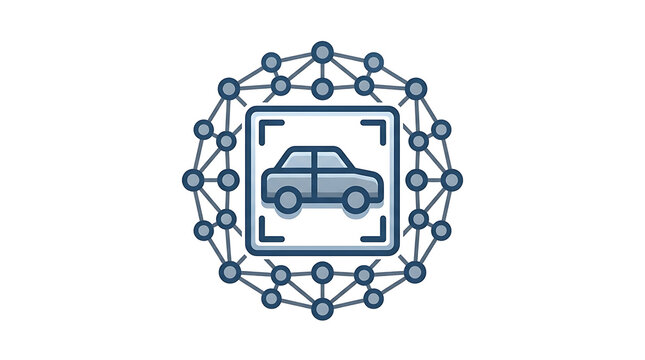 AI Object Detection Icon with Car Symbol and Neural Network Graphic