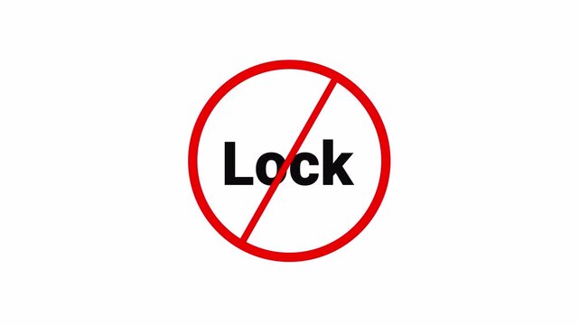 Red Lock Forbidden Symbol Sign Animation Isolated on Transparent Background, stop or no lock banned red circle animation, Warning, prohibited or ban icon animation. Lock Forbidden Symbol animation 4k.