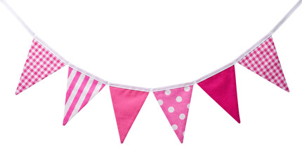 Obraz premium Pink Patterned Fabric Bunting Garland with Stripes Dots and Checks on a transparent background