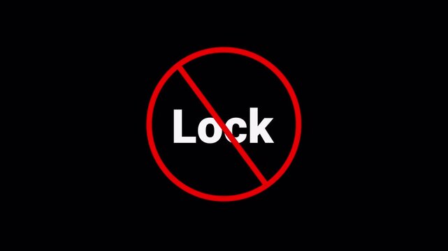 Red Lock Ban Symbol Sign Animation Isolated on Transparent Background, stop or no lock prohibited red circle animation, Warning, forbidden or ban icon animation. Lock Ban Symbol animation in 4k.
