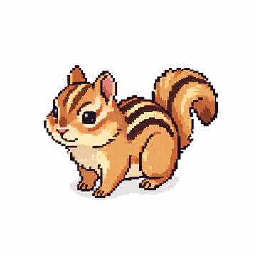 Chipmunk Pixel Art Illustration Isolated on White Background