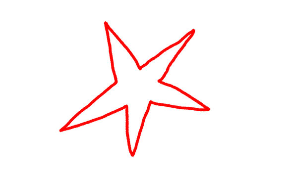 Handdrawn red star shape isolated on transparent background