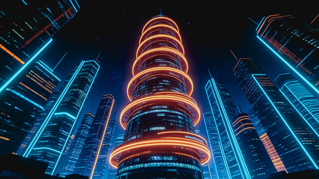 Futuristic Cyberpunk Skyscraper Cityscape at Night