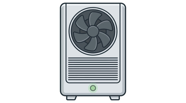 Portable air cooler fan device vector illustration with ventilation grill and power button for home appliance climate control.