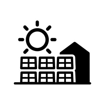 Solar energy system installed on a residential house roof icon with sustainabili