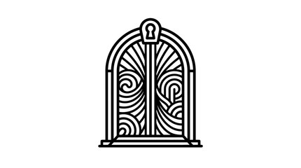 Fototapeta premium Ornate arched gate icon with keyhole detail.