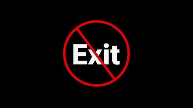 Red Exit Prohibition Symbol Sign Animation Isolated on Transparent Background, stop or no exit forbidden red circle animation, Warning, prohibited or ban icon animation. Exit Prohibition Symbol in 4k.