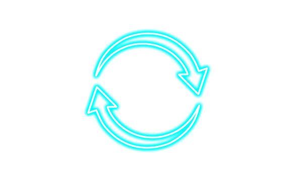 Neon blue circular refresh icon isolated on transparent background